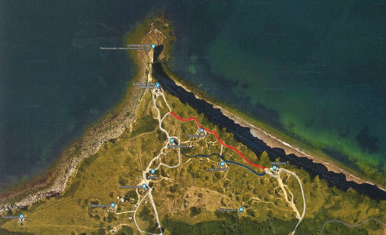 Map of Pointe du Hoc paths and observations points ©Google Maps