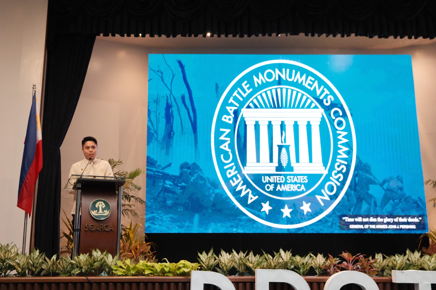 Vicente Lim IV, Visitor Center director at Manila American Cemetery, speaks at the Philippine Research Conference on Tourism Hospitality Conference, Sept. 12.