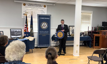 Mike Knapp speaks at an event Oct. 3 to honor Grace Banker, chief telephone operator for the U.S. Army Signal Corps during World War I. 