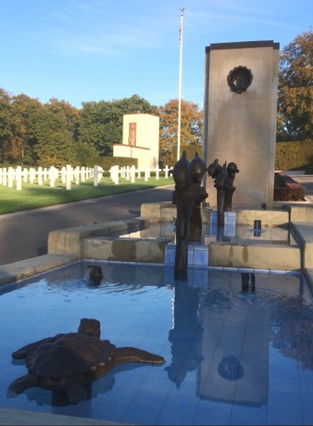 Statue of one of the turtles in a fountain at Luxembourg American Cemetery. Credits: American Battle Monuments Commission.