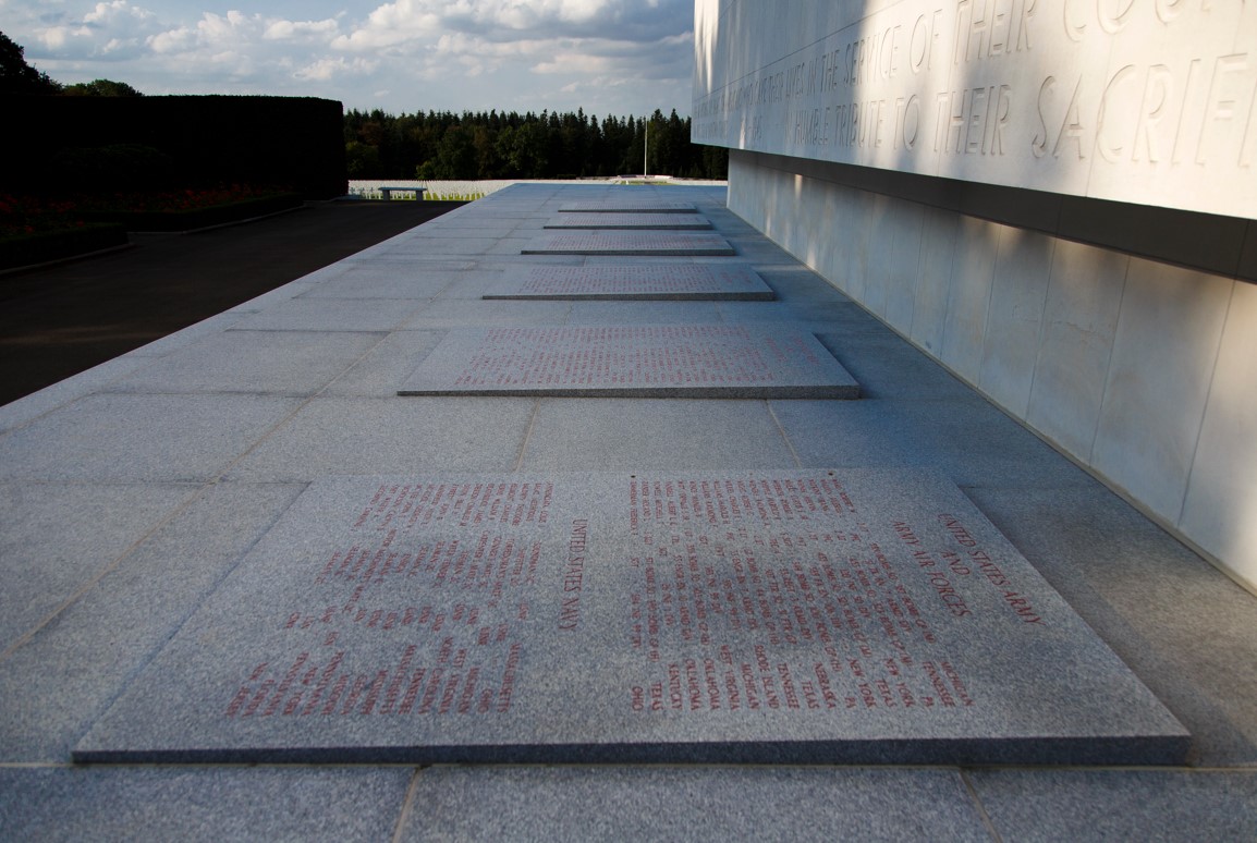 Pictures of some names on the wall of the missing at Ardennes American Cemetery. Credits: American Battle Monuments Commission