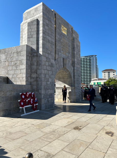 ABMC commissioner U.S. Navy Rear Admiral (Ret.) Michael E. Smith at Naval Monument at Gibraltar for Veterans Day. Credits: American Battle Monuments Commission 