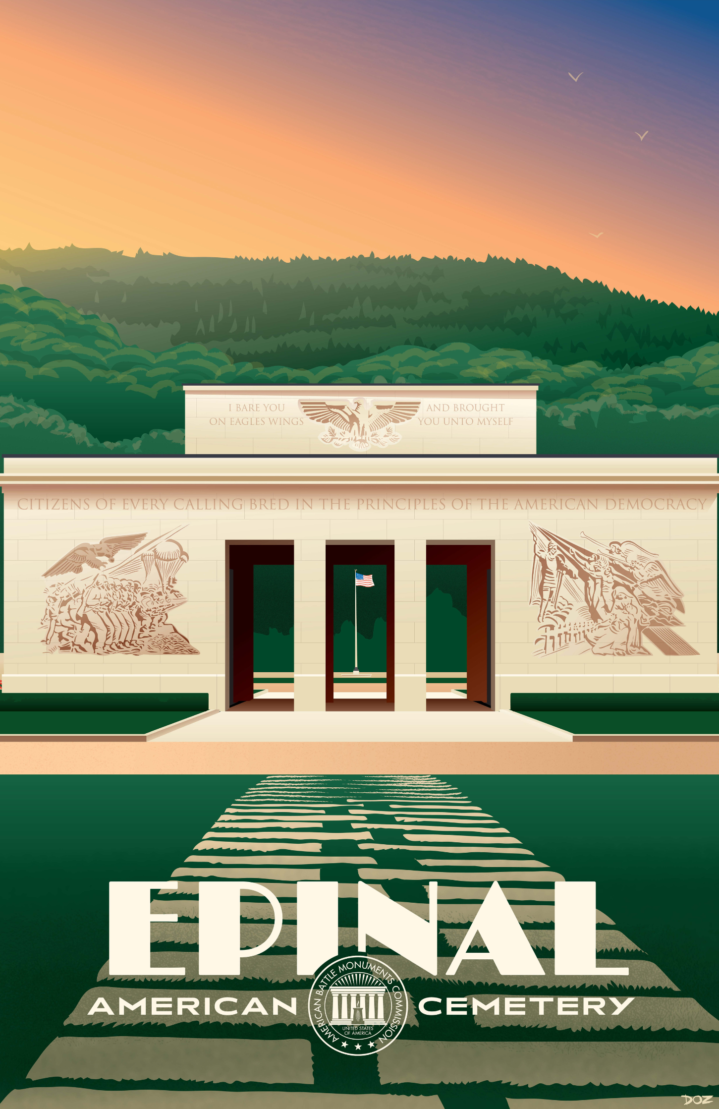 Vintage poster of Epinal American Cemetery created to mark ABMC Centennial