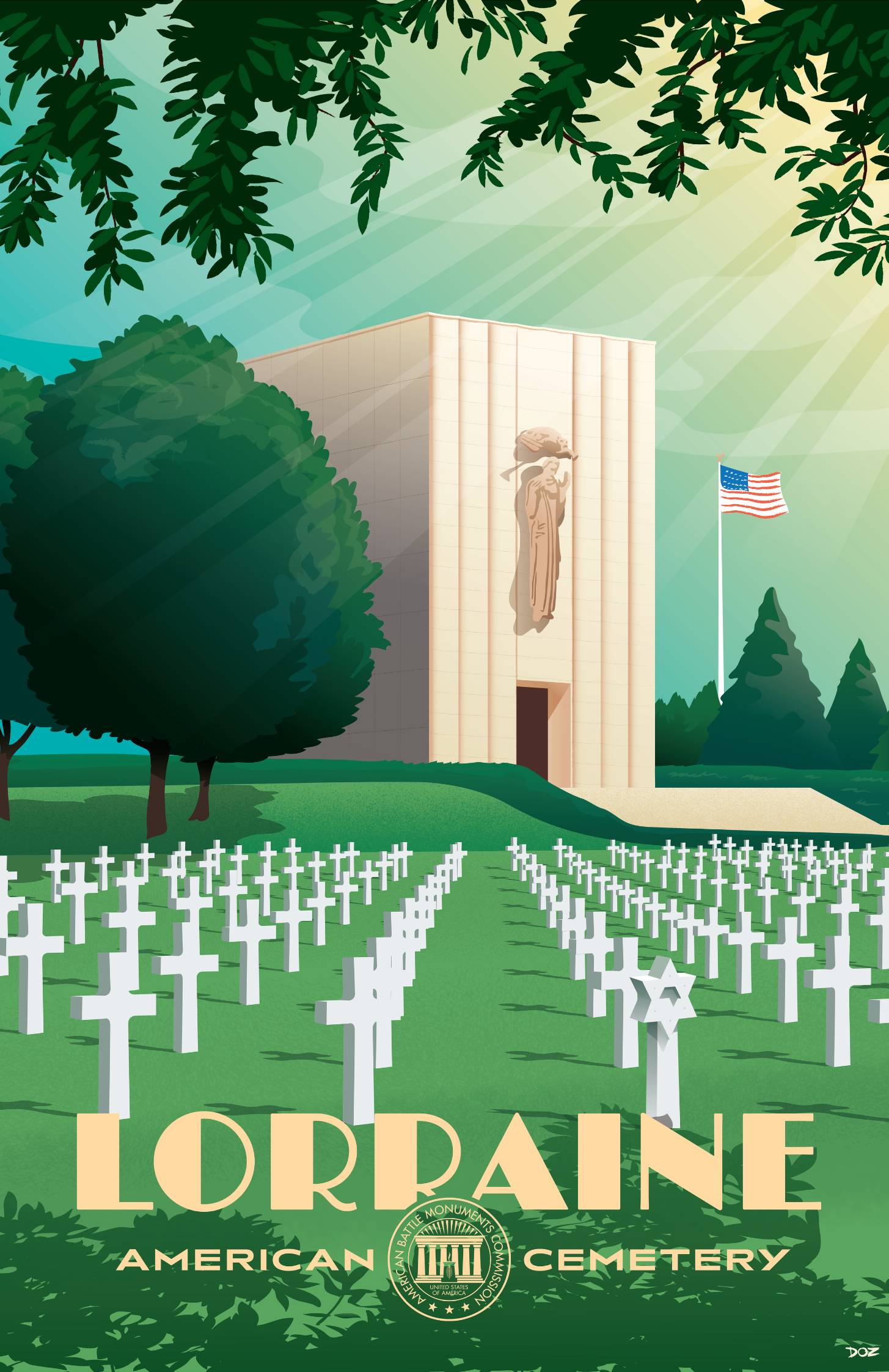 Vintage poster of Lorraine American Cemetery created to mark ABMC Centennial