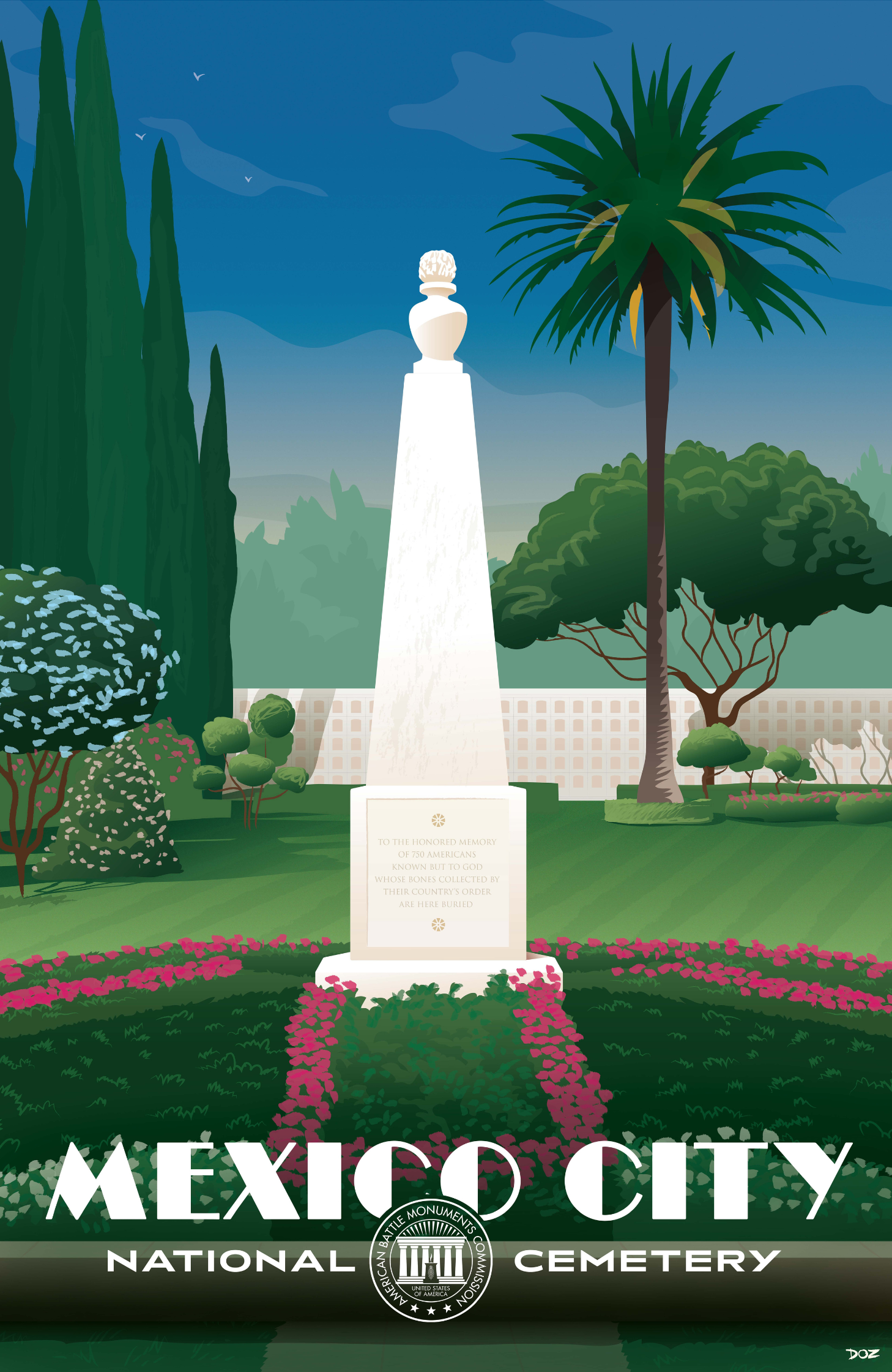 Vintage poster of Mexico City National Cemetery created to mark ABMC Centennial