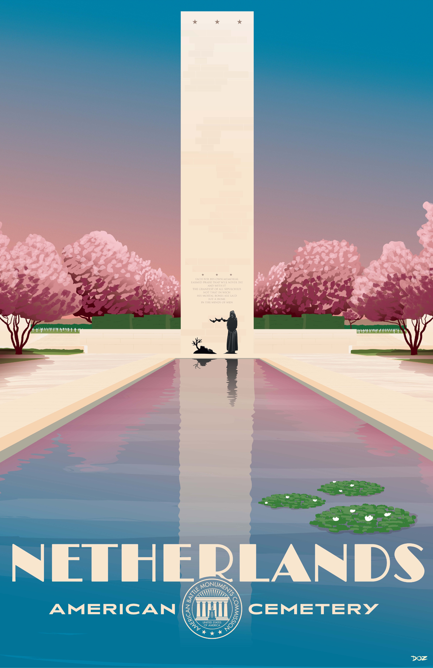 Vintage poster of Netherlands American Cemetery created to mark ABMC Centennial