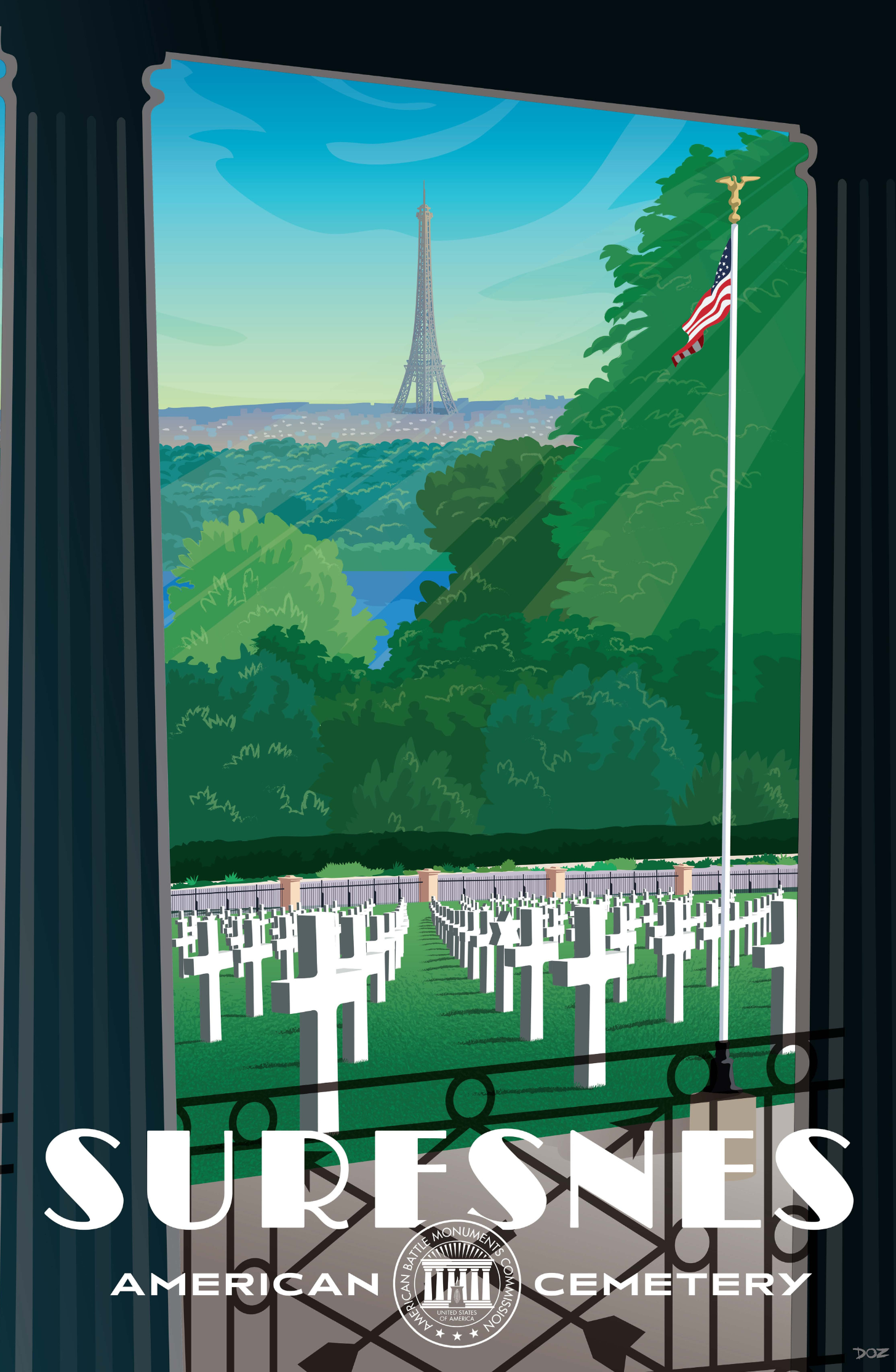Vintage poster of Suresnes American Cemetery created to mark ABMC Centennial