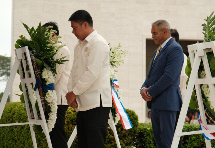 ABMC Chairman U.S. Army Gen. (Ret.) Michael X. Garrett presenting the ABMC wreath at Manila American Cemetery for Veterans Day. Credits: American Battle Monuments Commission