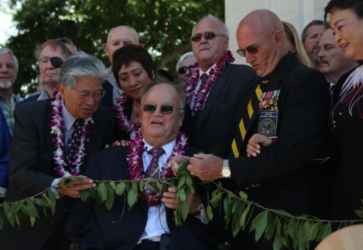 ABMC Secretary Max Cleland dedicates the new pavilions at the Honolulu Memorial. 