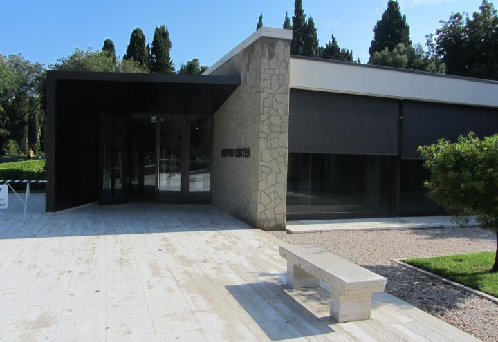 Outside the new visitor center at Sicily-Rome American Cemetery. 