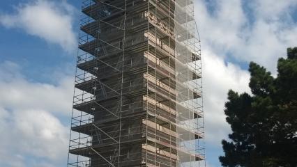 The Naval Monument at Brest is surrounded by scaffolding.