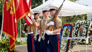 Marines serve as the Color Guard during the 2023 Memorial Day Ceremony at Corozal American Cemetery in Panama