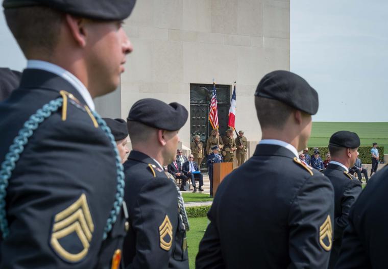 Soldiers look on during the ceremony. 