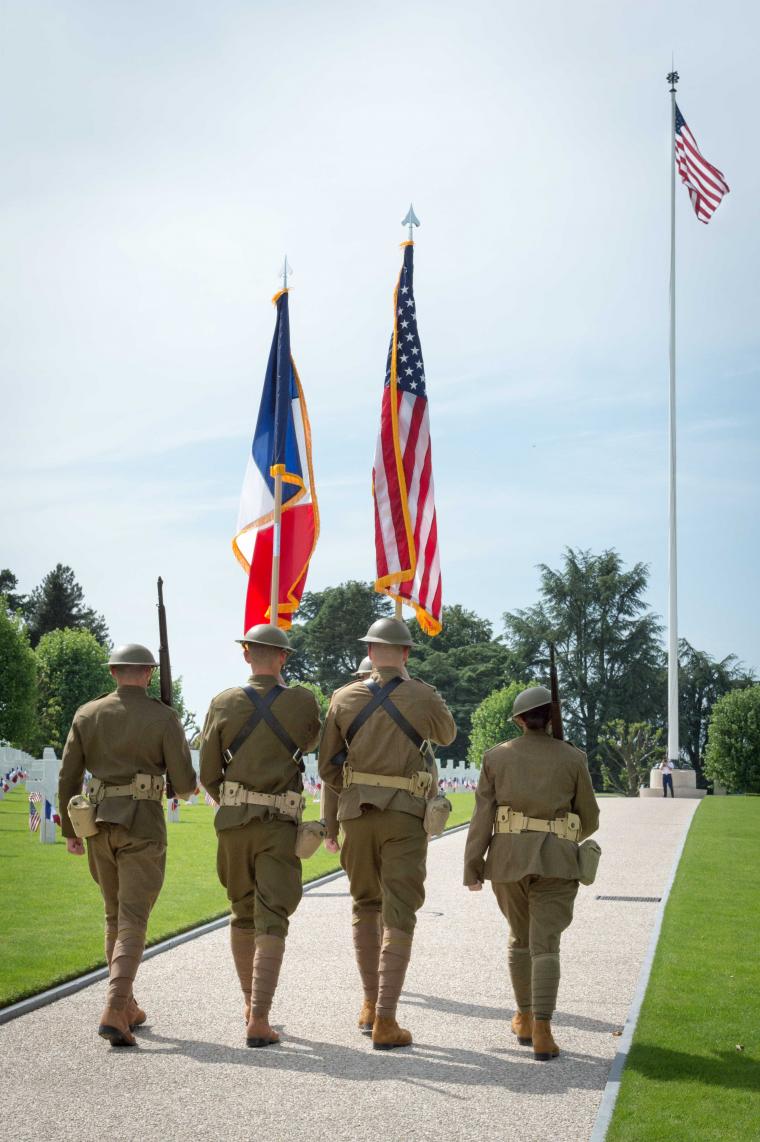 Soldiers dressed as doughboys serve as the Honor Guard during the ceremony. 