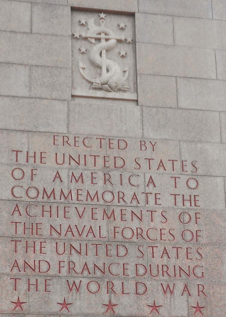 Inscription on Naval Monument at Brest reads: "Erected by United States of America to Commemorate Achievement of U.S. Navel Forces and France during the World War."