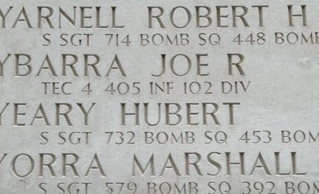 A bronze rosette is placed next to the name of Hubert Yeary