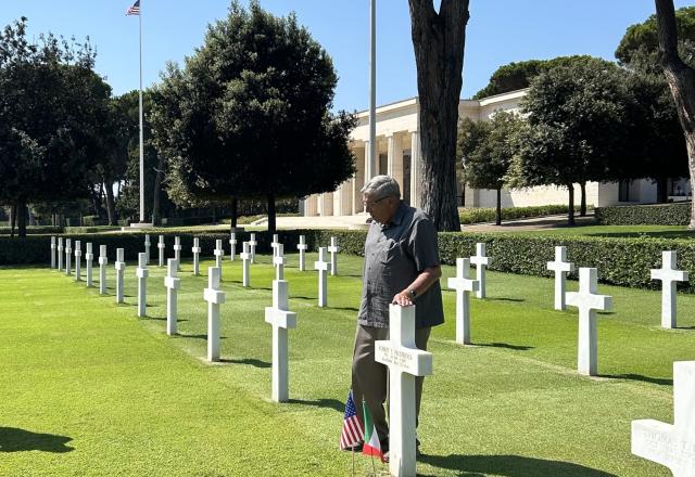 WWII next-of-kin Travis Prestridge visits his father's grave in Italy